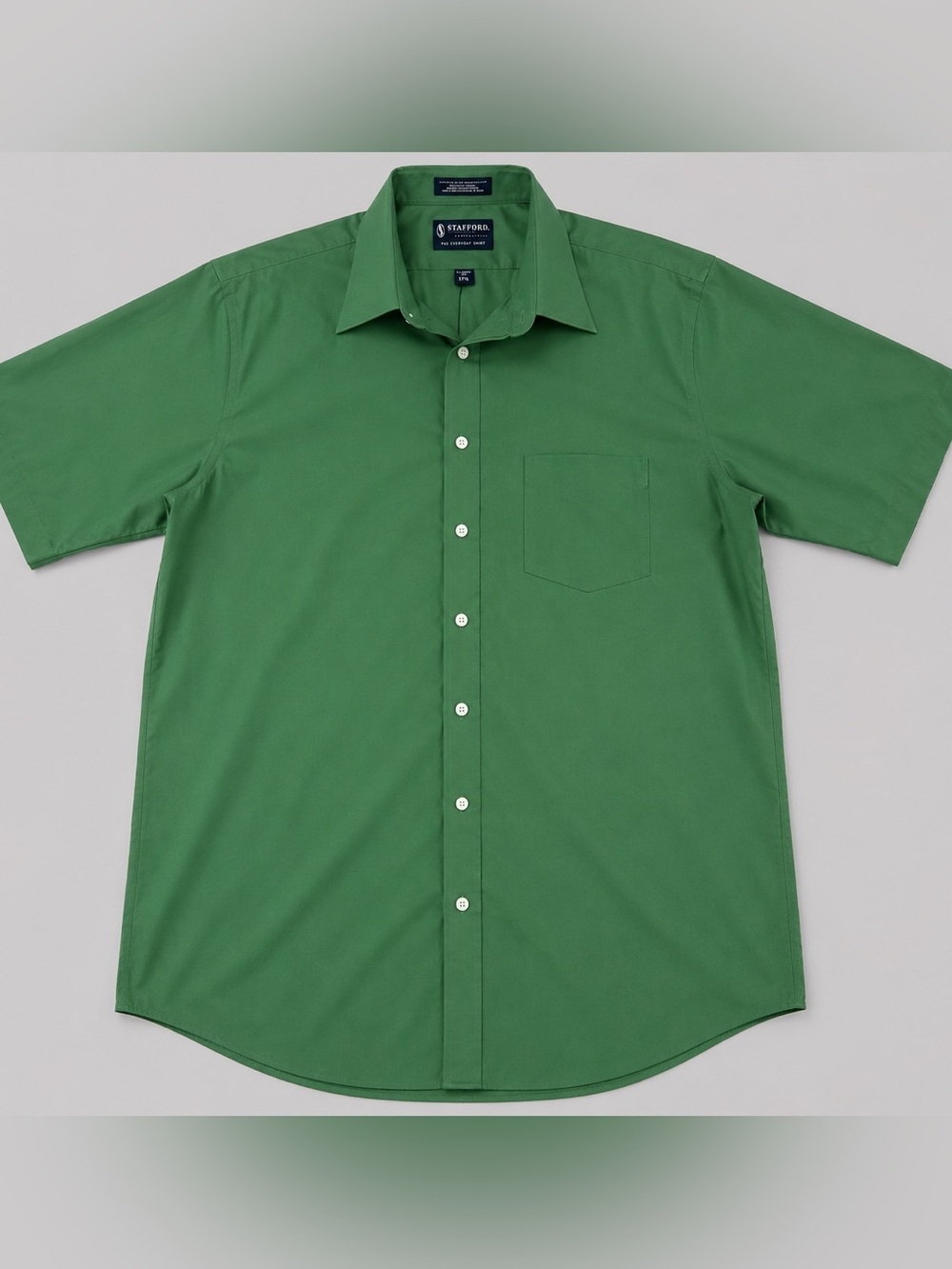 Stafford Green Short-Sleeve Button-Front Dress Shirt XL 17.5 neck classic fit